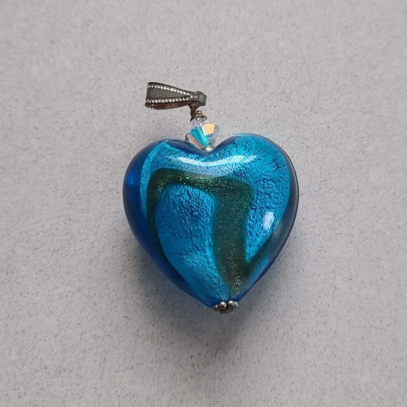 Blue Blown Glass Heart Shaped Pendant with Chain - Picture 6 of 9